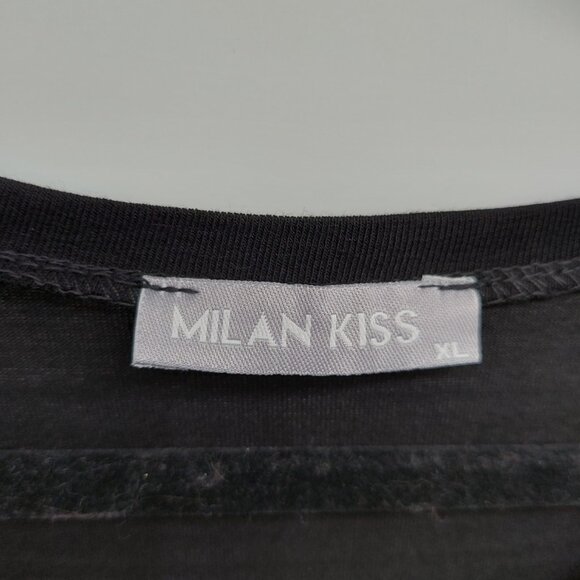 Milan Kiss Women's Shirt Size XL Black Top Embroidered Mesh Sleeve - Picture 3 of 9